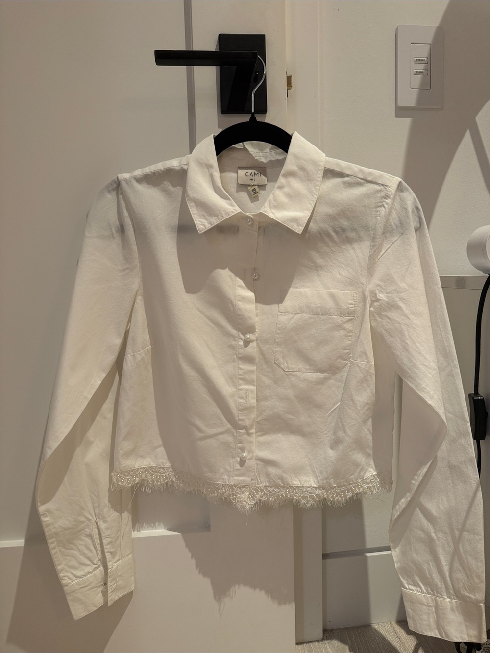 Cami NYC White Cropped Button-Down with Frayed Hem
